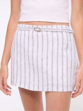 Abercrombie Fitch Mid Rise Premium Linen Belted Mini Skort White Stripe M